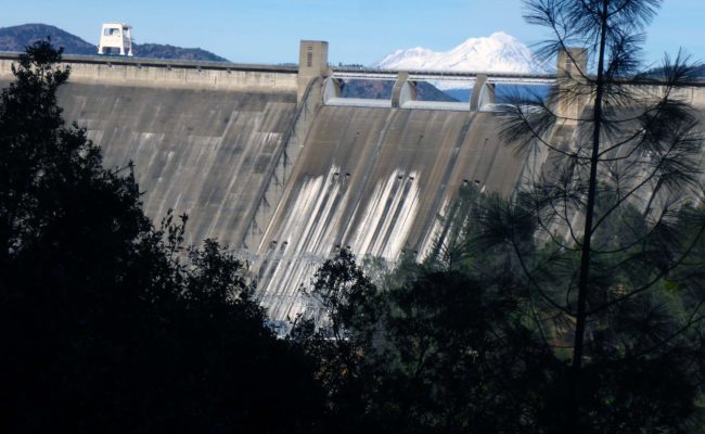 Shasta Dam and Mt. Shasta from the Sacramento Ditch Trail.