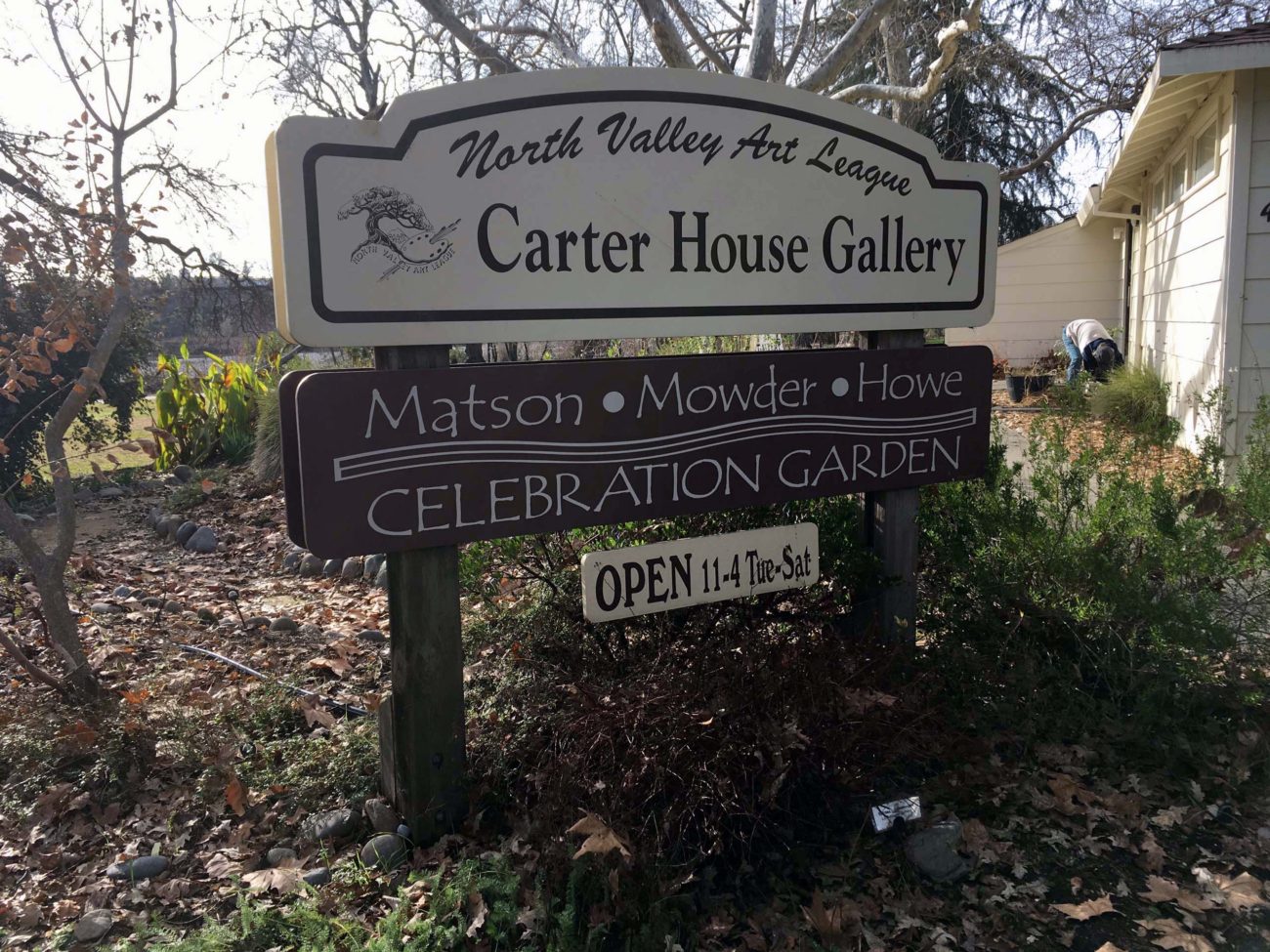 MMH Celebration sign in from of NVAL Carter House Gallery. Photo by Sarah Jarrett.