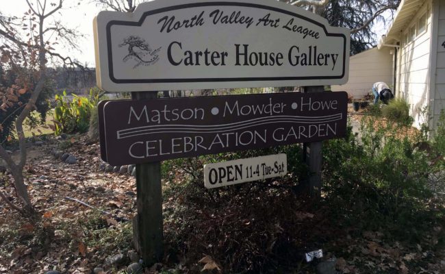 MMH Celebration sign in from of NVAL Carter House Gallery. Photo by Sarah Jarrett.