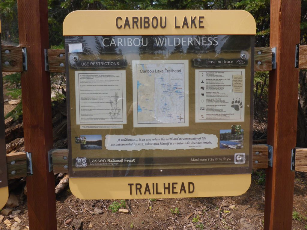Caribou Lake Trailhead sign. D. Burk.