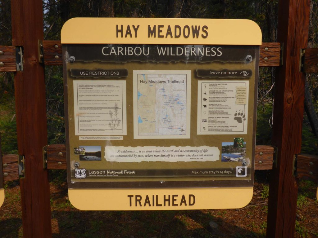 Hay Meadows Trailhead sign. D. Burk.