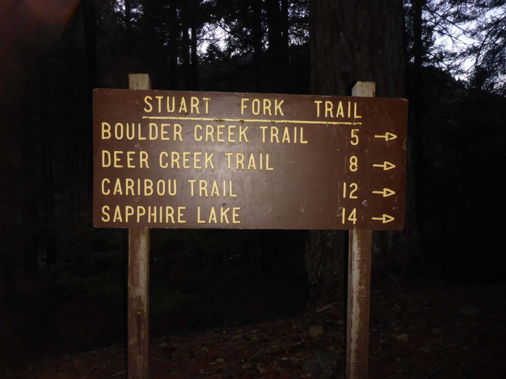 Sign on Stuart Fork Trail. D. Burk.