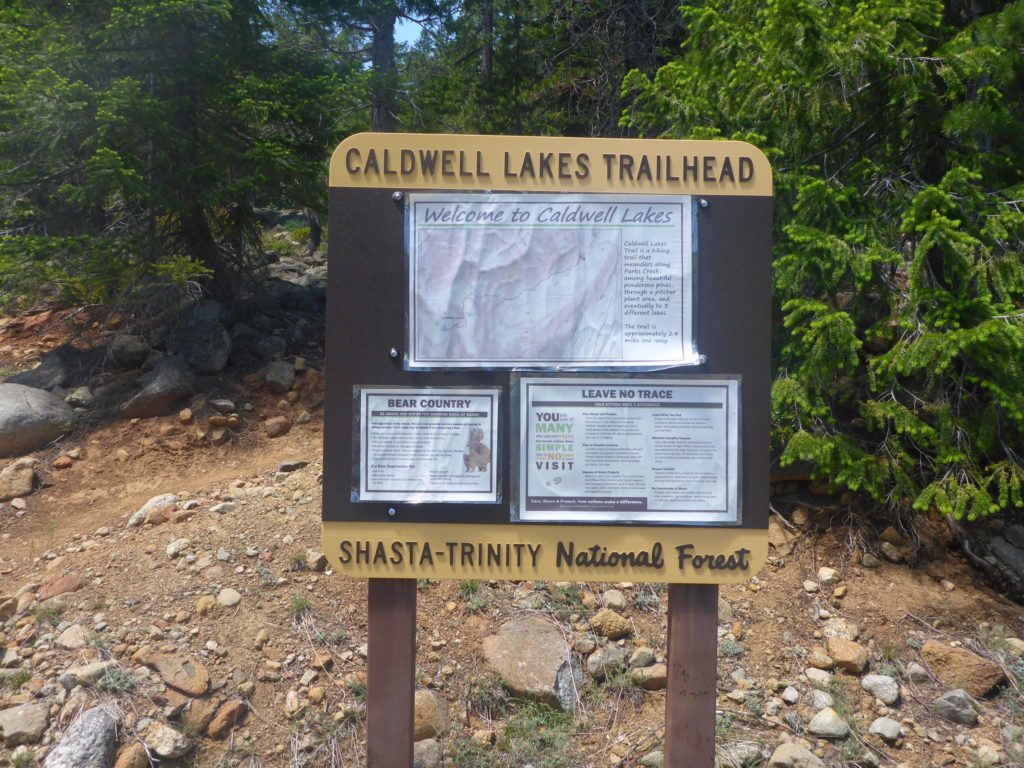 Caldwell Lakes Trailhead signage. D. Burk.
