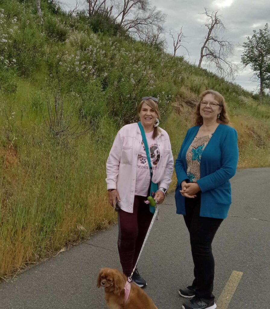 Pam Richardson and Brigitte Robertson on the Sacramento River Trail. D. Ledger.