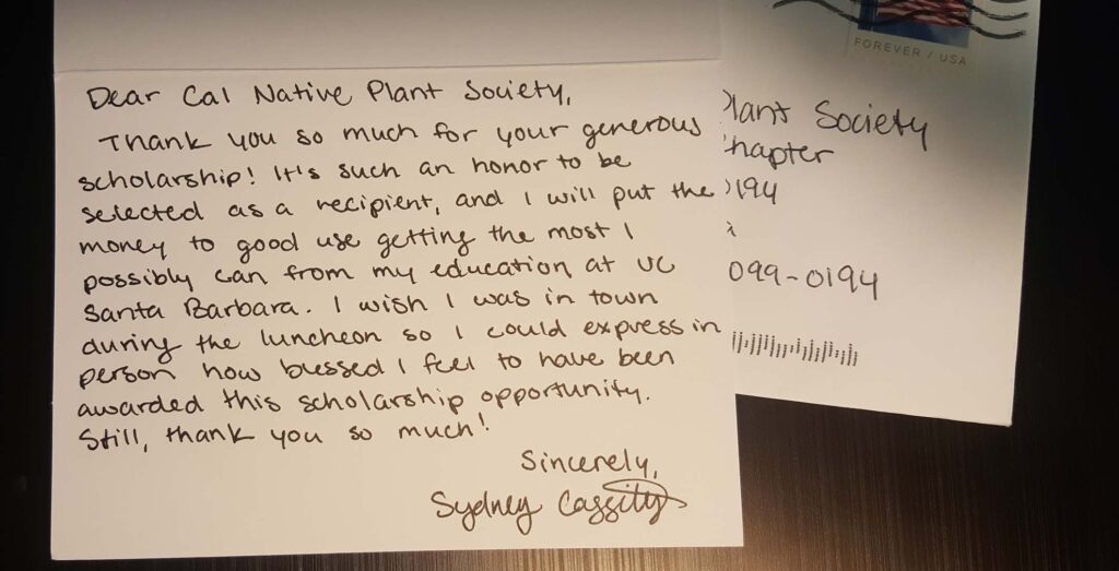 Sydney Cassity's thank you note. J. Springer.