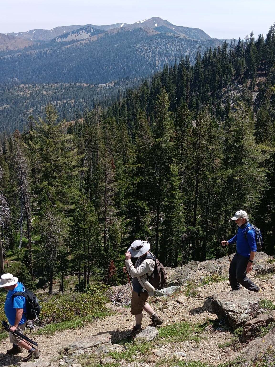 Trail hikers and Mt. Eddy. B. Robertson. Caldwell Lakes. 7-22-23.