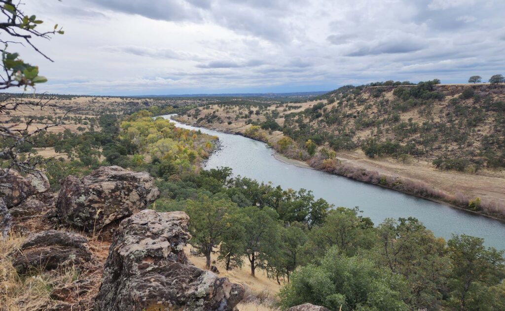 View downriver from promontory. D. Burk.