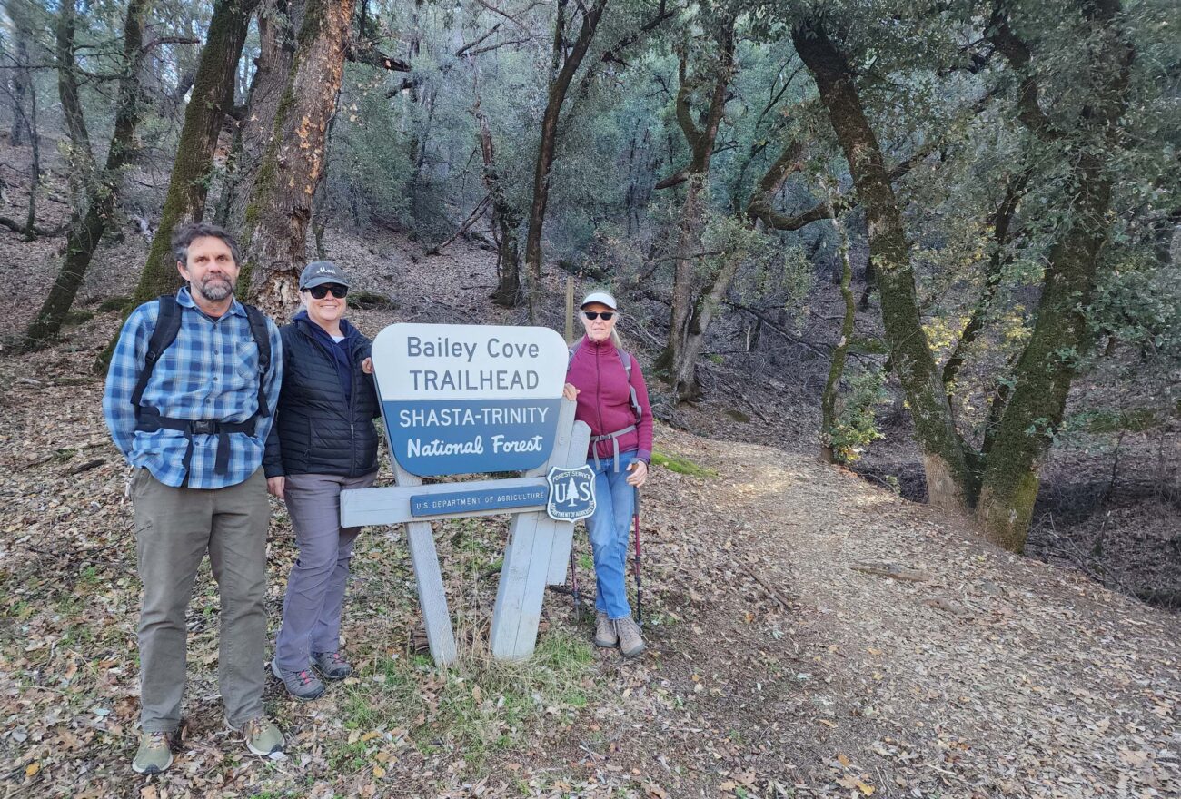 Brad & Amy Henderson, and Laurie Burk at Bailey Cove Trailhead. D. Burk.