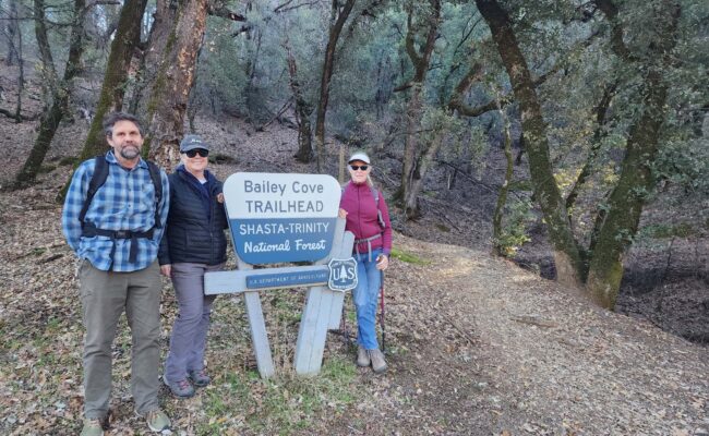 Brad & Amy Henderson, and Laurie Burk at Bailey Cove Trailhead. D. Burk.