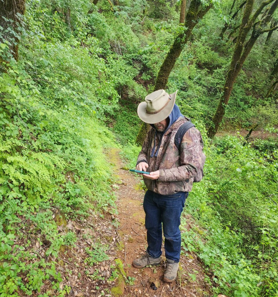 David Ledger on Hirz Bay Trail. D. Burk.