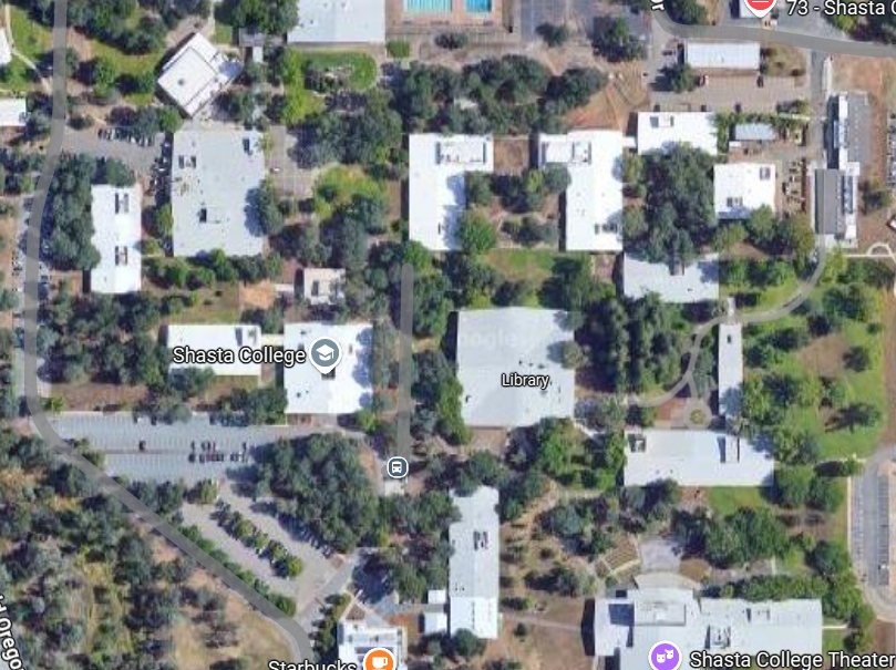Shasta College campus arial view. Google Maps.