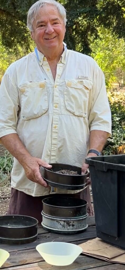 Jim Nelson, using a sieve system to clean Blue-eyed grass seeds. Photo by M. McCrary