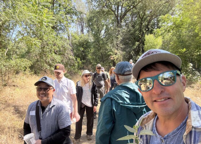 The group walking and talking at Horsetown Clear Creek Preserve. Photo by J. Kelley.