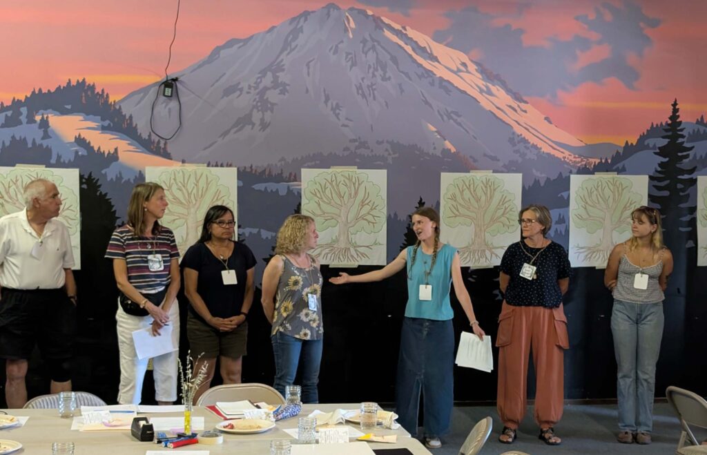 Heather Bortolussi and Kirsten Kelly kick off introductions. R. Redlich. WSRCD office, Anderson.