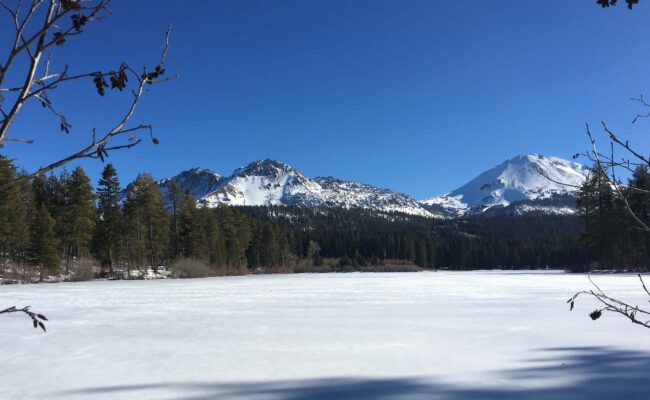 Manzanita Lake in the snow. L. Brodhead.