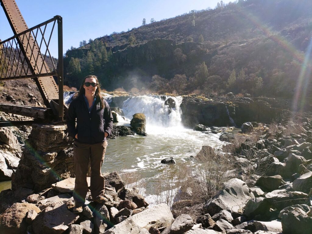 Tessa Blevins at Pit River Falls. D. Monroe.