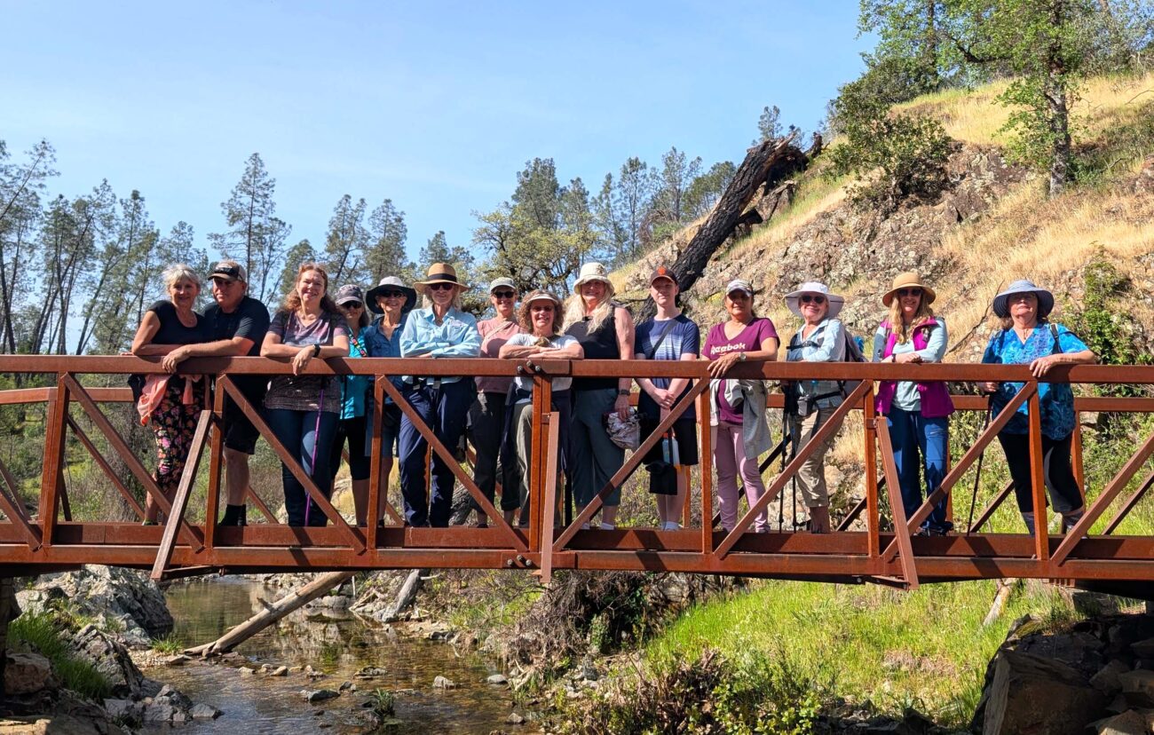 Hikers on bridge over Salt Creek. R. Redlich.