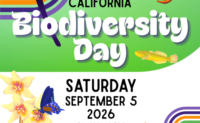 Poster for California Biodiversity Day on September 5, 2026 at Whistlestop Park in Redding, CA